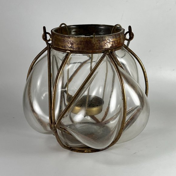 Vintage Handblown Round Wire Caged Glass Tea Light Candle Holder - Picture 6 of 16